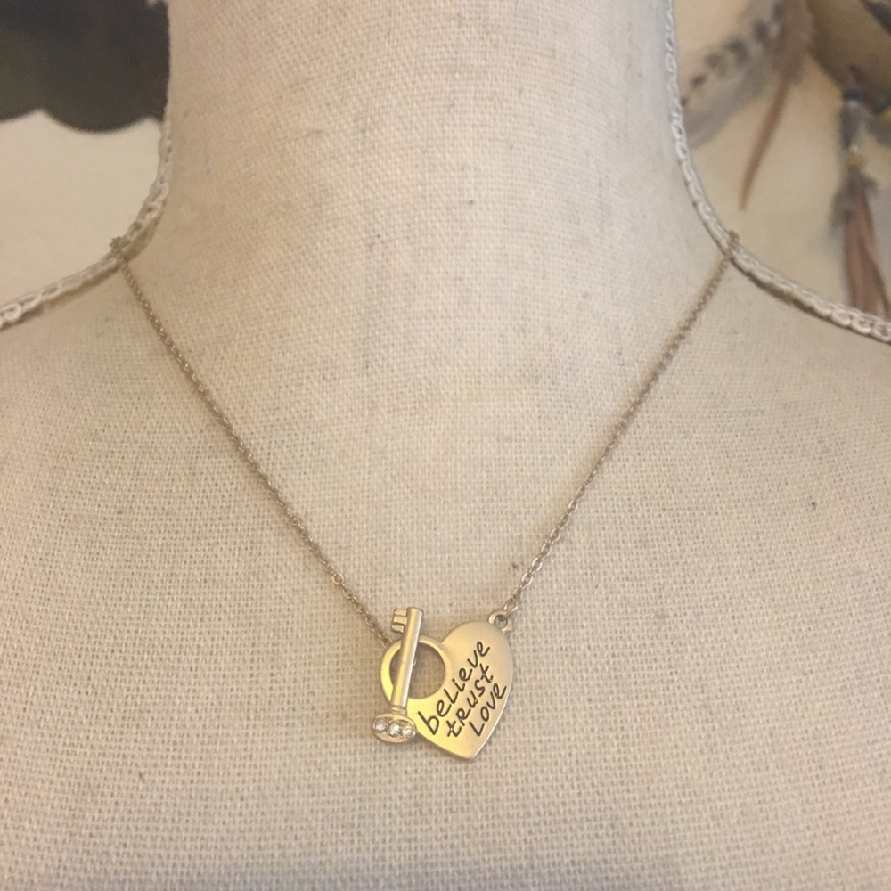 Key to my heart matte gold toggle slider necklace